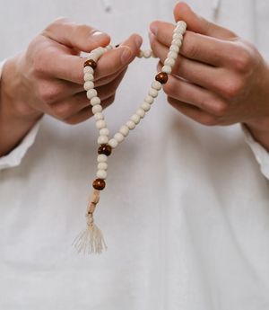 Close-up of hands in a meditative gesture.